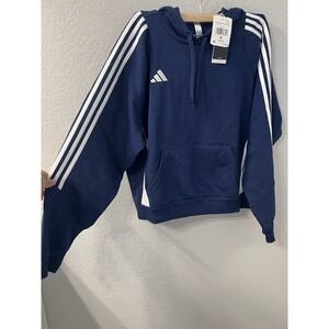 Adidas Women's TIRO 24 Sweatshirt Hoodie Navy Blue w/ 3 White Stripes